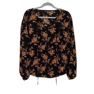 Shein Black Gold Floral Dress Top Blouse Sz 6 M